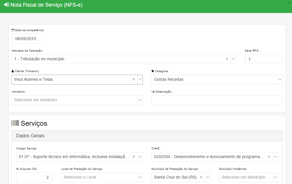 ERPx - Nota Fiscal de Serviços Eletrônica - NFSe